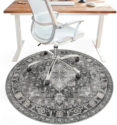 5FT Round Office Chair Mat for Hardwood Floor, Non-Slip Washable Black by BESBLEE