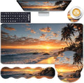 Mouse Pad,Large Pink Desk Mat, 4in1 XXL Mousepad + Keyboard Wrist Rest+Mouse Wrist Rest+Coaster Set with Ergonomic Desk Pad for Home Office Table Computer-Sunset Beach by CICPLKSE