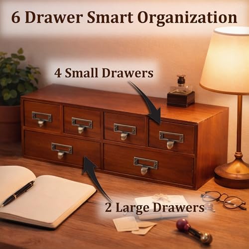 6-Drawer Vintage Apothecary Cabinet, Wooden Card Catalog - Image 3