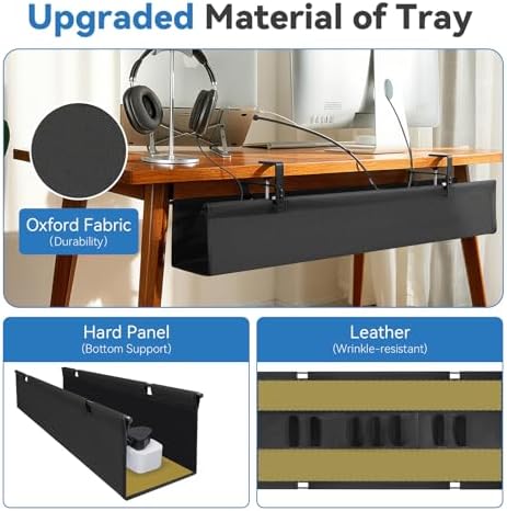 SHUWEI 48" Under Desk Cable Tray, Fabric No-Drill Mount, Off White - Image 3