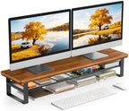 Dual Monitor Stand, 35.4 Inch Monitor Stand Riser for 2 Monitors, 2 Tiers Wood Desk Shelf with Storage, Desktop Organizer Stand for Computer, Laptop, Printer, TV by NestNeatHome