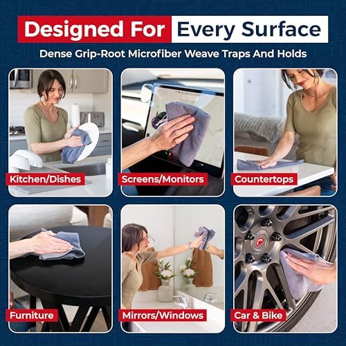 Microfiber Cleaning Cloth Grey - 100 Pcs (12.5"x12.5") - High Performance - 1200 Washes, Ultra Absorbent Microfiber Towel Weave Grime & Liquid for Streak-Free Mirror Shine - Car Washing Cloth - Image 4