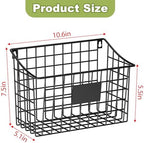Wall Mounted Bin Basket with 5 Hooks 3 Label Plate Adhesive-3 Pack, Cabinet Hanging Metal Wire Basket,Rustic Farmhouse Decor, Storage Organization Shelf for Pantry Kitchen Bathroom 10.6*7.5*5.1inch - Image 4