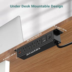 Under Desk Power Strip with 20W USB C, QBA 8-in-1 Desk Outlet Station, 4 AC Outlets, 2 USB-C, 2 USB-A, 10FT Cable, Desk Mount Power Strip for Home Office Conference, ETL Listed(Black) - Image 4