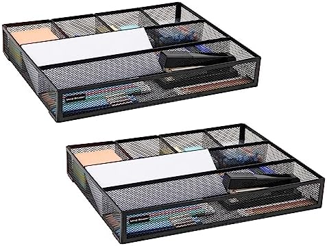 Mind Reader 6-Compartment Drawer Organizer, Metal Mesh Desk Organizer for Office, Kitchen, Utensils, Supplies, Set of 2, Black by MindReader