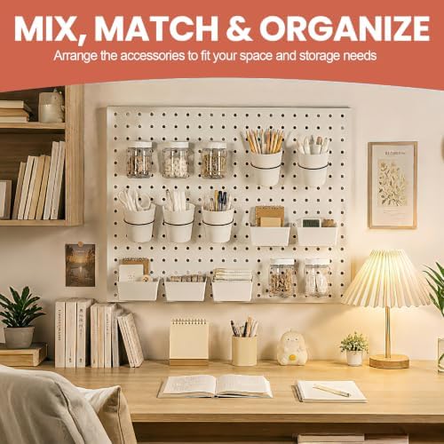15PCS Pegboard Organizer Accessories, 5 Clear Storage Jars with Lids, 5 Bins and 5 Hanging Cups, Pegboard Containers for Garage, Workshop, Craft Room, Office and Home Organization - Image 6