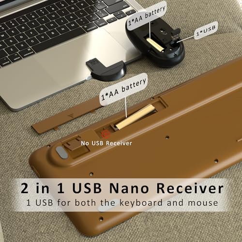 Retro Wireless Keyboard and Mouse Combo with Wrist Rest (Coffee) - Image 5
