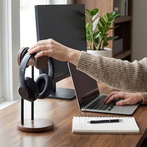 Fenge Headphone Stand with Storage Base, Headset Holder for Desktop, Brown - Image 6