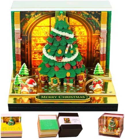 2027 3D Paper Carving Desk Calendar With LED Light (Window Christmas Tree) by Divtada