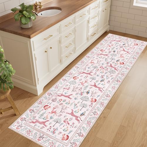 DUKINO 2x10 Kitchen Runner Rug, Soft Non Slip Animal Washable Rug, Pink - Image 3