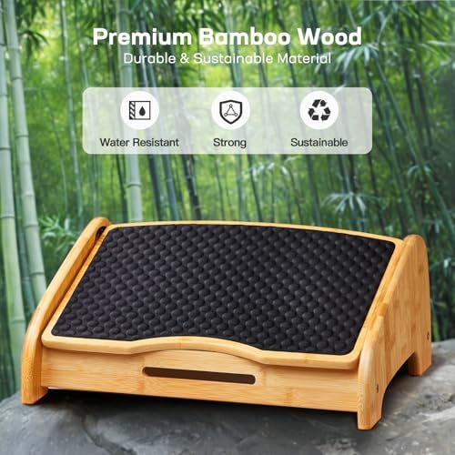 HUANUO Bamboo Under Desk Footrest with 4 Heights and Massage Texture - Image 2