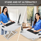 34 inch White Corner Height Adjustable Standing Desk Converter, One-Click Sit to Stand up Desk Riser, Pre-Assembled Dual Monitor and Laptop Workstation - Image 4