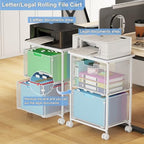 Sbanmao Letter/Legal Rolling File Cabinet, Rolling File Cart with 2 Drawers Filing Cabinet for Home Office, Hanging File Folders Organizer for Under Desk Storage, Mobile Printer Stand, White - Image 5