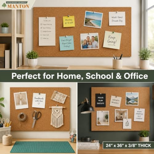 Manton Cork 24" x 36" x 3/8" Thick Cork Sheets (2-Pack), 100% Natural and Sustainable Cork Bulletin Boards. Perfect for Home, School, and Office - Image 5