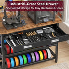Heavy Duty 3D Printer Stand with Storage, 3D Printer Table with Metal Drawer,Sturdy 3-Tier Metal 3 D Printing Desk for 3 D Printers,Brown - Image 2