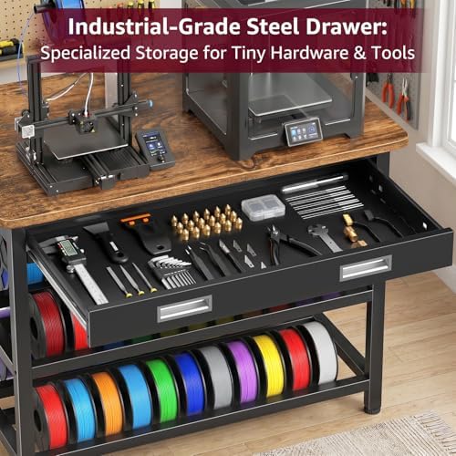 Heavy Duty 3D Printer Stand with Storage, 3D Printer Table with Metal Drawer,Sturdy 3-Tier Metal 3 D Printing Desk for 3 D Printers,Brown - Image 2