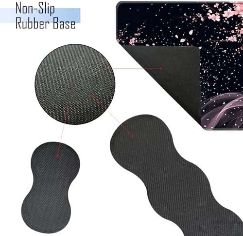 TGFEWYTJYJ Extended Gaming Mouse Pad,Memory Foam Ergonomic Keyboard Mouse Wrist Rest Support Set,Large Desk Mat with Stitched Edges,Non-Slip Base Mousepad Home Office,Cherry Blossom - Image 3