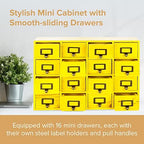 Yellow 16-Slot Wooden Drawer Unit - Country Style Desk Organizer - 20"x3.6”x14” Wooden Storage Box w/ 16 Drawers - Countertop Drawers w/Label Holder & Handle - Slim 4-Level Desk Organizer - Image 4