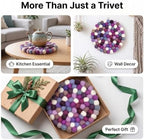 Wool Felt Ball Trivet Pot Mat, 7.8 Inch, Purple Mix, 2 Pack - Image 6