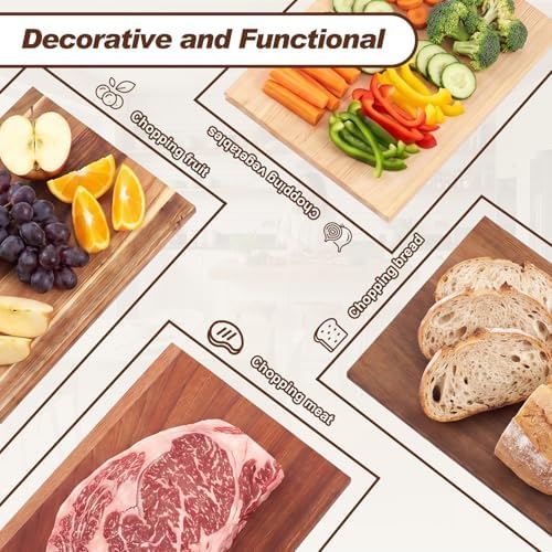 4 Pcs Book Cutting Boards Set with Wooden Bookend Holder Acacia & Wenge & Rubberwood & Walnut Wood Book Shaped Solid Wood Cutting Board for Kitchen Fruits Vegetables Meat Fish Cheese Bread - Image 3