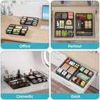 Marbrasse 2 Pack Desk Drawer Organizer, Mesh Drawer Organizer Tray with 8 Adjustable Compartments, Desk Organizers and Accessories, 5 Dividers Drawer for Office Supplies, Makeup & Vanity (Black-2P) - Image 3