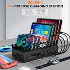 300W USB Charging Station for Multiple Devices - 24 Ports Desktop Multi Fast Charger Station with Device Organizer Stand & Multi Protection, USΒ Power Strip Suitable for Home Office School Studio - Image 2