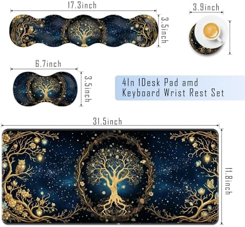 TGFEWYTJYJ Extended Gaming Mouse Pad,Memory Foam Ergonomic Keyboard Mouse Wrist Rest Support Set,Large Desk Mat with Stitched Edges,Non-Slip Base Mousepad Home Office,Aesthetic Tree of Life - Image 2