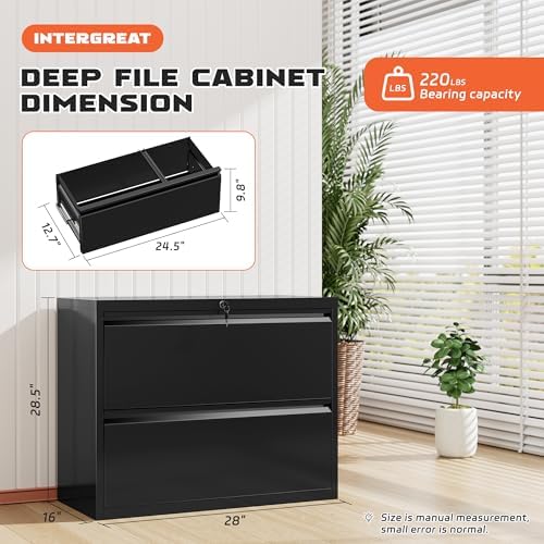 INTERGREAT Lateral File Cabinet 2 Drawer, Black Metal File Cabinets for Home Office, Locking File Cabinet for Letter/Legal/F4/A4 Size, Easy Assembly - Image 3