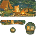 Cute Cat Desk Mat Set Cozy Camping Large Mouse Pad with Wrist Rest 4in1 Desk Mat for Desktop Ergonomic Computer Desk Arm Wrist Anti-Slip Computer Ergonomic Mouse Pad Home Office Gaming by Unknown