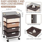 SYKIARIOL 4-Drawer Rolling Storage Cart with Mesh Top,Brown - Image 3