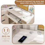 43.3" White L Shaped Office Desk with Glass Cabinets and Drawers - Image 4
