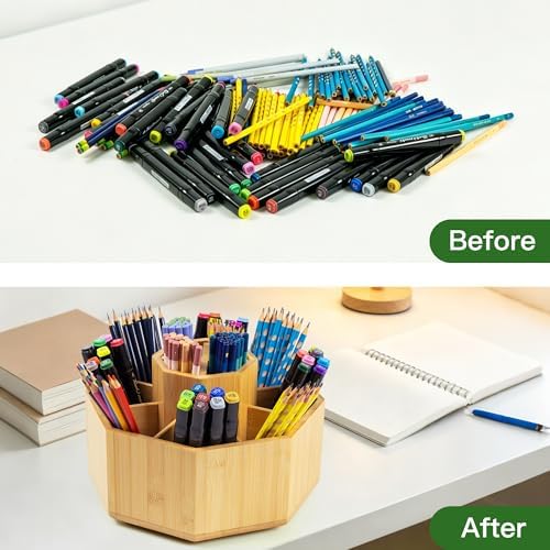 VaeFae 360 Rotating Bamboo Pen Holder for Desk, Art Supply Storage, Large - Image 5