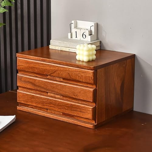 Solid Wood Drawer Desktop Storage Box, Multi-Layer Jewelry File Storage Drawer, Vertical Stackable Desk Organizers Cabinets with Handle for Office Area Study Home(3 Layer, Walnut) by Unknown