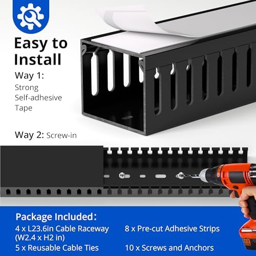 ZhiYo 2"H x 2.4"W Cable Management Raceway, 95in Under Desk Channel, Black - Image 3