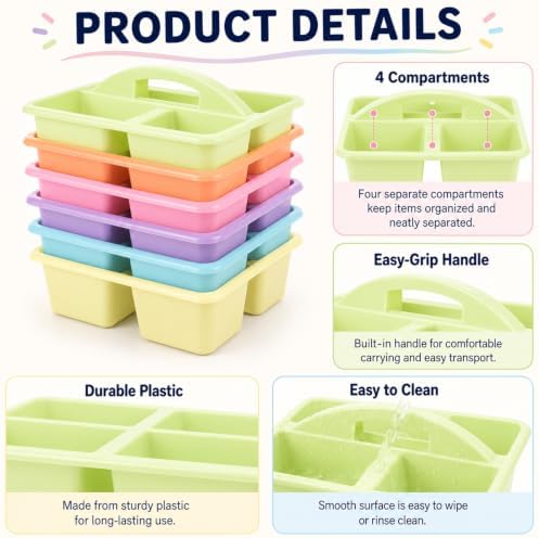 gisgfim 6 Pack Plastic Classroom Caddy with 4-Compartments Plastic Storage Caddies with Handle 4 Compartments Table Caddy Organizer Versatile Table Caddies for Classroom Office, Colorful - Image 3