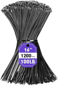 RAZCC 1200pcs Black Cable Zip Ties 16 Inch, Heavy Duty Plastic Wire Ties with 100lb Tensile Strength, Self-Locking Black Nylon Tie Wraps for Indoor and Outdoor by RAZCC