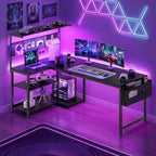 55in L Shaped Gaming Desk with Pegboard & Shelf & Storage Bag, Black - Image 2