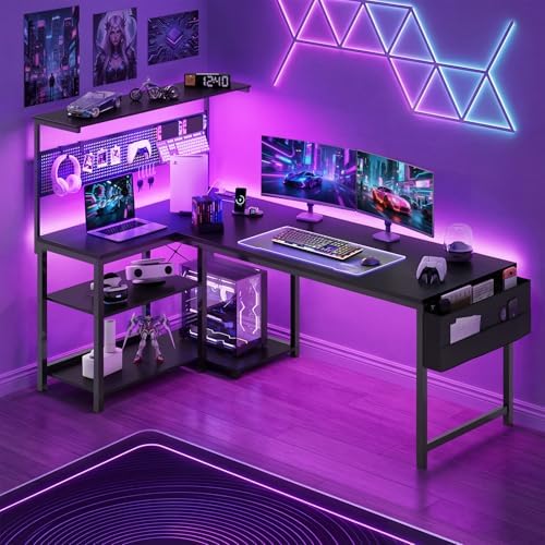 55in L Shaped Gaming Desk with Pegboard & Shelf & Storage Bag, Black - Image 2
