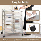 LDAILY 10 Drawer Rolling Cart, Storage Cart Organizer on Wheels, Drawer Cart with Metal Frame & Large Storage Capacity, Rolling Cart with Drawers for Living Room Classroom, Office - Image 4
