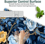 31.5"x 11.8" Oversized Gaming Mouse Pad Set, Ergonomic Keyboard and Mouse Wrist Rest + Cup Holder, Non-Slip Desktop Pad, Suitable for Home and Office Use, Blue Peony - Image 4