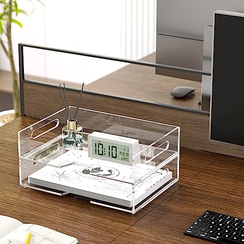 HIIMIEI Acrylic Paper Tray 2 Pack Clear Letter Tray Desk Stackable Organizer for School, Home, Office - Horizontal - Image 3