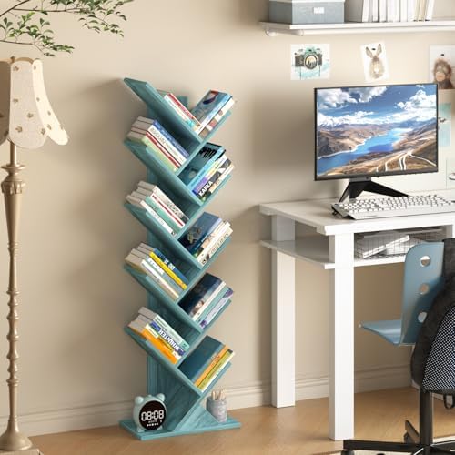 10 Tier Tree Book Shelf, Floor Standing Wood Bookshelf for Narrow Space - Image 4