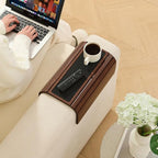 Bamboo Couch Arm Tray Table with Anti-Slip Cork Pad，Foldable Sofa Armrest Tray Table for Couch，Flexible Couch Arm Cup Holder，Portable Sofa Arm Chair Table for Drink, Snacks, Phone, Remote (Brown) - Image 6