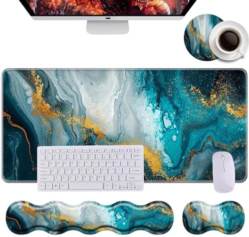 Keyboard Wrist Rest+Mouse Wrist Pad+Desk Pad Set,Memory Foam Ergonomic Easy Typing Pain Relief for Computer Laptop Office Home - Marble by DSRGRGFDJ