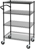 Finnhomy 4 Tier Heavy Duty Commercial Grade Rolling Cart with Handle Bar, Metal Wire Utility Cart with Wheels, Shelf Size 18" D x 30" W, NSF Listed, Black by Finnhomy