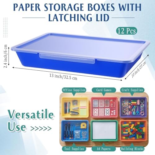 Tinlade 12 Pcs Classroom Paper Storage Bins with Lids, Rainbow, 13x10in - Image 2