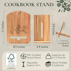 Wooden Cookbook Stand for Kitchen Counter - Reversible Recipe Book Holder with Cooking Measurement Conversion Card - Gift-Ready Adjustable Tablet Cookbook Holder Stand - 11"x8.2" - Image 4