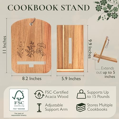 Wooden Cookbook Stand for Kitchen Counter - Reversible Recipe Book Holder with Cooking Measurement Conversion Card - Gift-Ready Adjustable Tablet Cookbook Holder Stand - 11"x8.2" - Image 4
