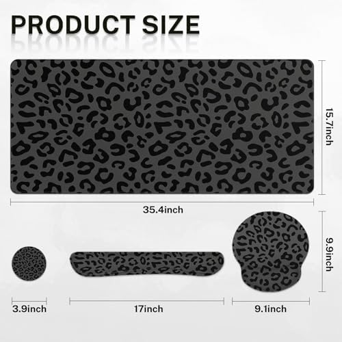 Britimes Keyboard Mouse Pad Set, 4 in 1 Desk Mat Set, Grey Leopard Cheetah - Image 2