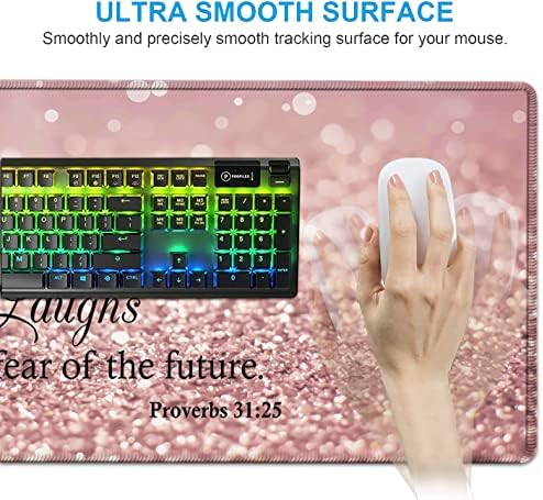 Keyboard Mouse Pad Set,Extended Gaming Mouse Pad + Memory Foam Keyboard Wrist Rest Support, Proverbs 31:25, Bible Pink Office Desk Mat Writing Pad Easy Typing Pain Relief,XXL Large Mousepad Desk Mat - Image 5